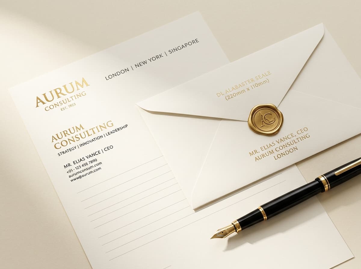 Alabaster letterhead and matching custom envelope set - Slide 1
